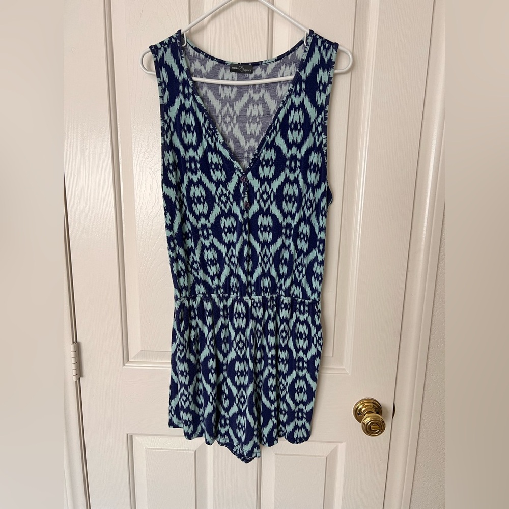 Market & Spruce Navy and Teal Printed Girls' Romper